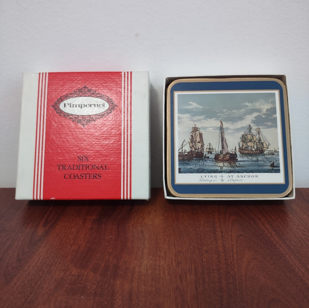 Pimpernel Vintage Nautical Coastal Coasters Clipper Ships Set of 6 Original Box
